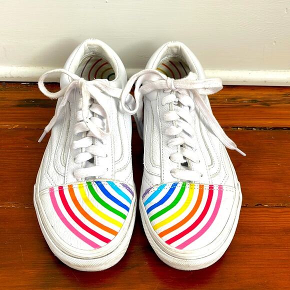 Vans x Flour Shop rainbow leather low top sneakers sz 7 - Picture 1 of 7